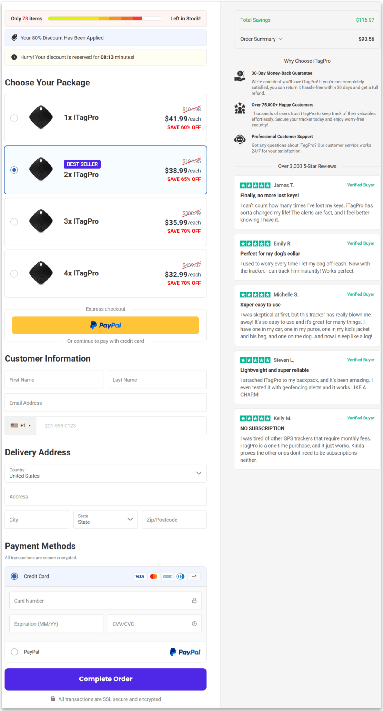 iTagPro Tracker secure checkout page